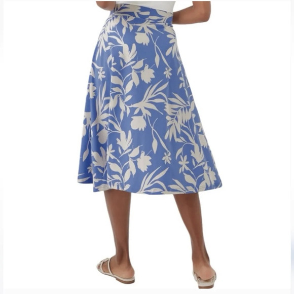 Pact Tropical Palm Wedgewood Fit & Flare Midi Skirt size Large - Picture 2 of 8